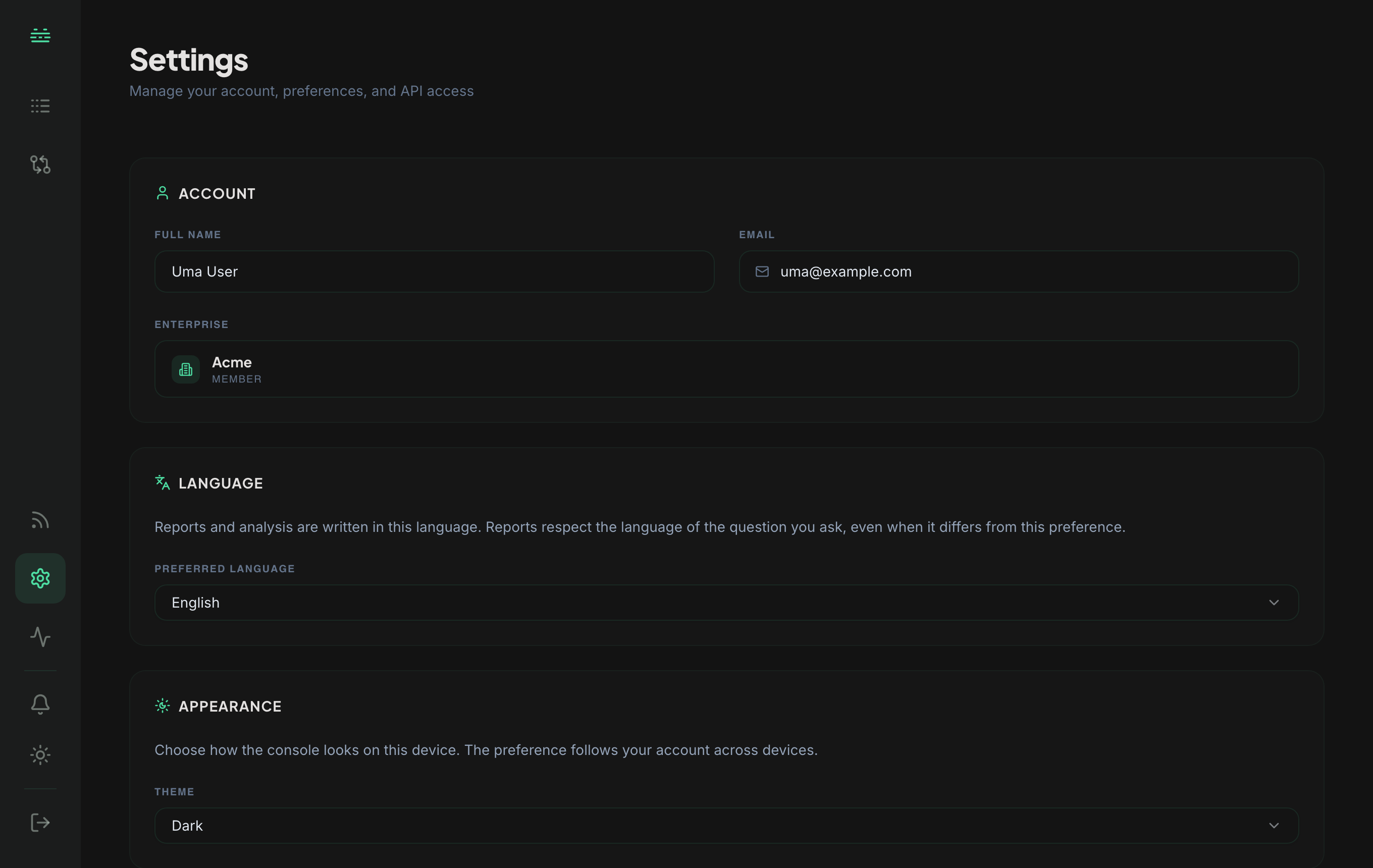 The same page in the dark theme, which is where every account starts.